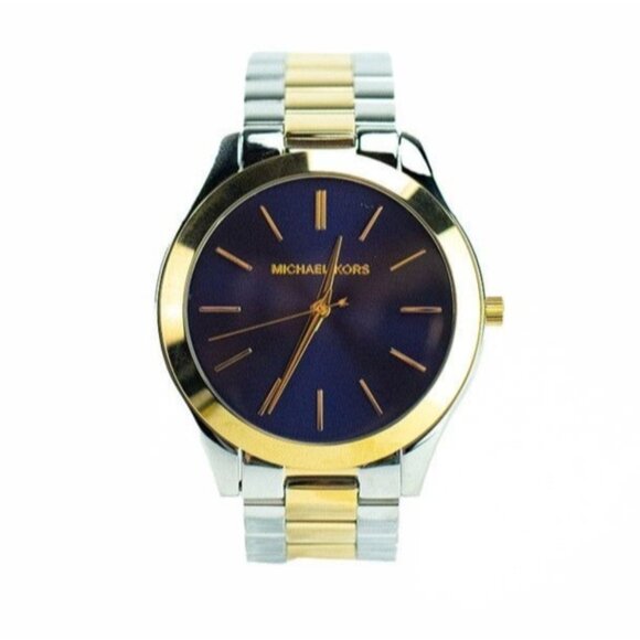 NEW Michael Kors Runway Dual Toned Stainless Steel Navy Dial Wrist Watch MK3479 - Picture 1 of 5